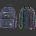 Blue Backpack Front And Back View With Small Pocket Zipper And Emblem 3d model