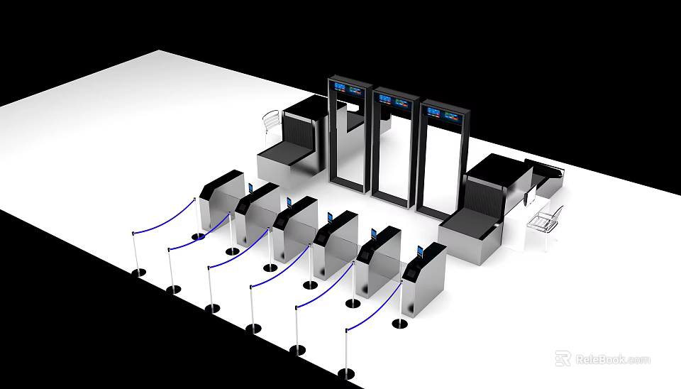 Public Facility Access Control System With Turnstiles And Queue Barriers 3d model 