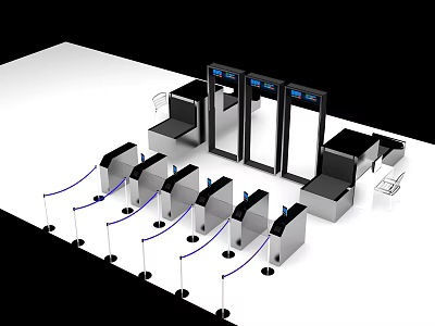 Public Facility Access Control System With Turnstiles And Queue Barriers 3d model