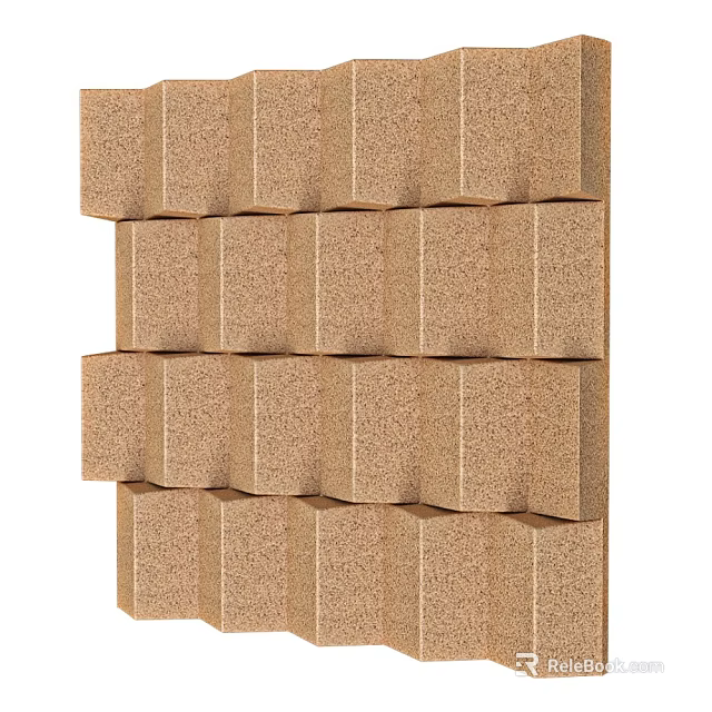 Layered Textured Wall Panels with Natural Wood Finish for Modern Interior Design 3d model 