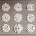 Decorative White Ceiling Medallions With Various Intricate Patterns On Gray Background 3d model