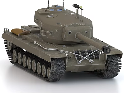 Olive Green Military Tank With Heavy Duty Tracks Main Gun Barrel And Turret Structure 3d model