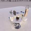 Clothing Store Display With Mannequins Hanging Clothes And Shoes On Table