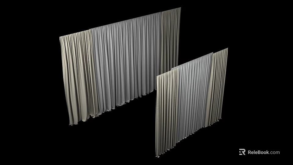 Light Colored Curtains With Long And Short Lengths For Home Decoration 3d model 