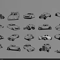 Hand Drawn Black White Car Wall Decor Featuring Various Vehicle Designs