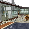 Modern Sales Office Building With Curved Glass Facade And Waterfront Landscape Design