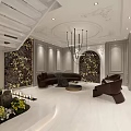 Modern Front Desk Reception Interior Design With Marble Walls And Lounge Chair Decorations