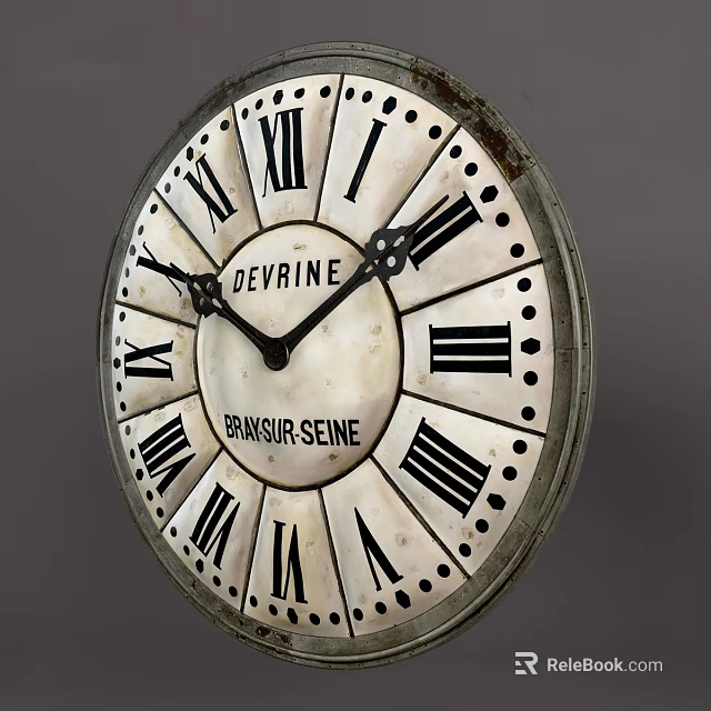 Vintage Devrine Brasur Seine Clock with White Dial and Black Roman Numerals 3d model 