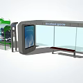 Green Sign Bus Stop With Transparent Shelter Bench And Information