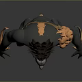 Mythical Creature Character With Spiked Hair Flaming Shoulder Orange Straps And Muscular Dark Gray Body