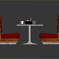 Warm Restaurant Interior With Red Booth Seats Wooden Frame And Square Tabletop