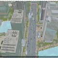 Birds Eye View Urban Planning With Tall Buildings Roads River And Green Areas
