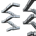 Modern Multi Level Stairs Design With Glass Railings And Metal Frame Structure