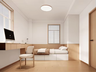 Log-style Tatami Bedroom Desk Bed Combination Wardrobe 3d model