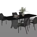 Modern Black Rectangular Dining Table Set With Gray Chairs Green Plant And Decorative Books 3d model