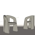 Modern Upholstered Dining Chairs With Curved Backrest And Light Beige Fabric