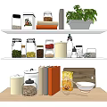 Organized Kitchen Shelves With Storage Jars Spices Herbs And Cooking Tools 3d model
