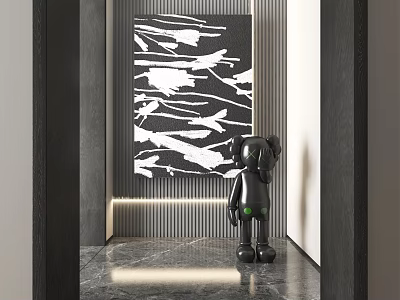 Modern Space With Black Cartoon Style Sculpture And Artwork 3d model