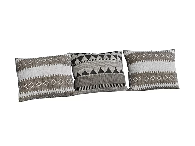 Three Modern Geometric Throw Pillows With Gray White Black Patterned Design 3d model