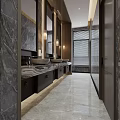 Modern Bathroom Interior With Double Sinks Marble Walls And Large Window 3d model