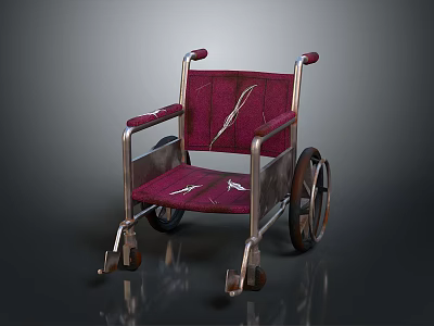 Sturdy Wheelchair With Stainless Steel Frame Red Upholstered Seat And Armrests 3d model