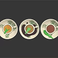 Decorative Ceramic Cups With Saucers Green Floral Patterns For Hot Beverages And Stirring Sticks
