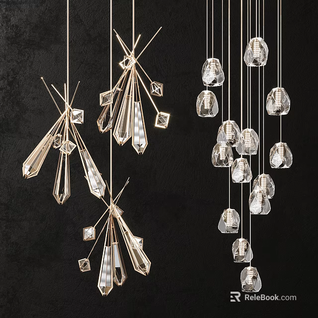 Unique Modern Chandeliers Featuring Geometric Shapes Transparent Accents And Metallic Frames 3d model 