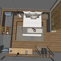 Modern Hotel Room Interior With Wooden Decor Bed Mirror And Washbasin