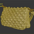Cream Colored Crocheted Handbag With Textured Surface And Brown Leather Handles