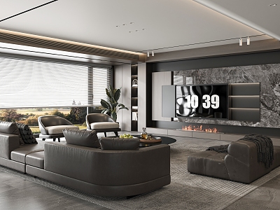 Italian living room sofa combination coffee table TV background wall 3d model