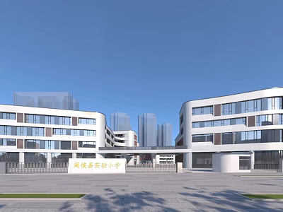 Modern School Building With Connected Wings Glass Curtain Walls Spacious Entrance Plaza Under Blue Sky 3d model