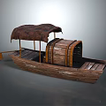 Classic Vintage Wooden Boat Featuring Brown Canopy Wooden Barrel And Oar
