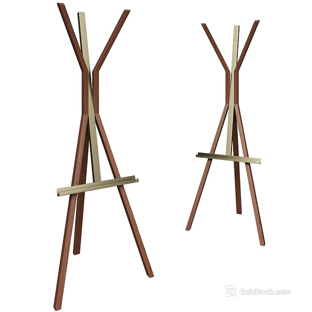 Wooden and Metal Tripod Storage Racks With Horizontal Bars For Home Organization 3d model 