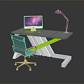 Modern Glass Office Desk With Computer Monitor Desk Lamp And Office Chair