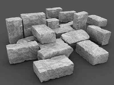 Natural Stone And Wood Blocks Arranged In Pile For Building Material Showcase 3d model
