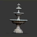 Three Tiered Stone Fountain With Classical Design And Square Base
