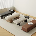 Modern Living Room With Black Beige Brown Leather Wooden Benches On Carpet And Wooden Floor