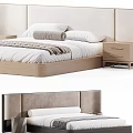 Modern Double Bed With Upholstered Headboard Bed Frame And Decorative Pillows 3d model