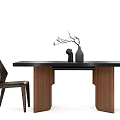 Modern Dining Table Set With Black Tabletop Wooden Legs And Brown Chairs