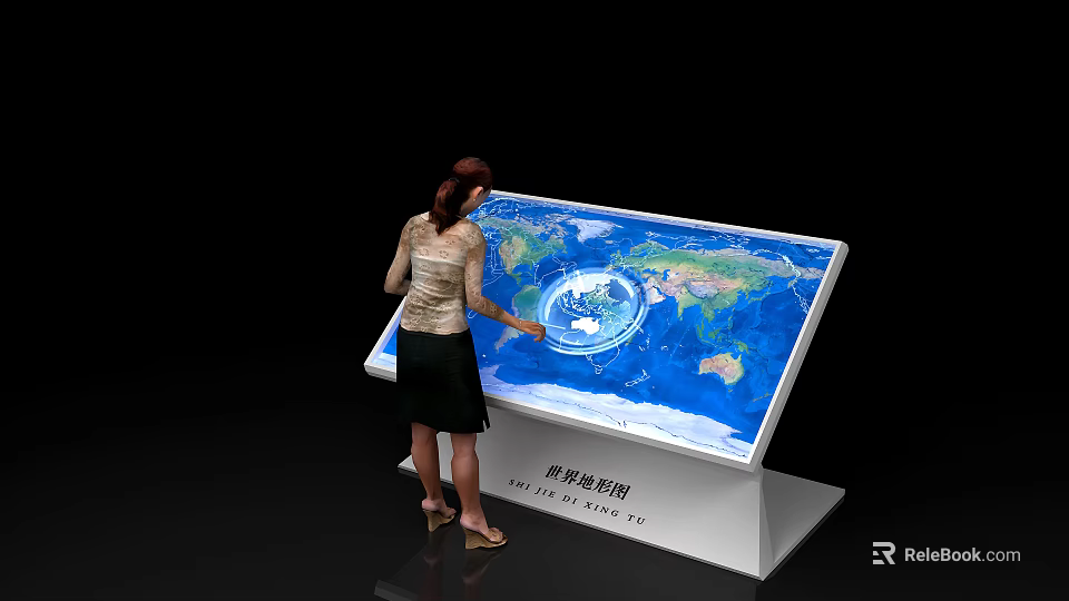 Public Interactive Touchscreen World Map Facility With City Overview 3d model 