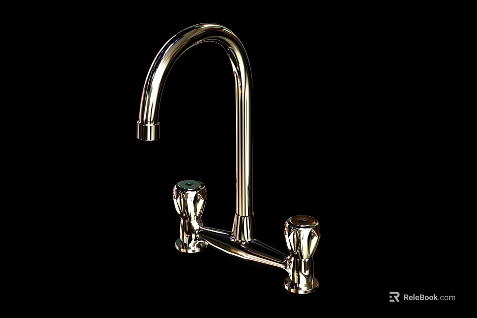 Shiny Chrome Kitchen Faucet With Two Handle Design And Modern Curved Spout 3d model 
