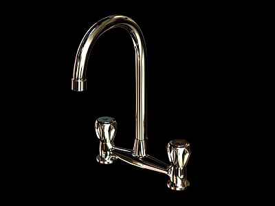 Shiny Chrome Kitchen Faucet With Two Handle Design And Modern Curved Spout 3d model
