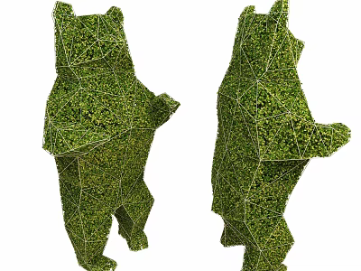 3D Shrub Bear Sculptures with Wire Frame and Lush Green Foliage Garden Landscape Decor Elements 3d model