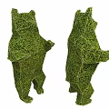 3D Shrub Bear Sculptures with Wire Frame and Lush Green Foliage Garden Landscape Decor Elements
