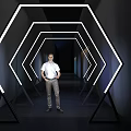 COLMO Hexagonal Event Entrance With Illuminated Design Central Person And Display Screens