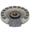 Outdoor Circular Fire Pit With Black Frame And Gray Pebbles For Garden Decor