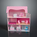 Pink Multi Level Toy Dollhouse Featuring Living Room Dining Area Bedroom And Bathroom Details