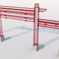 Traditional Chinese Red Archway With Detailed Wireframe Structure And Stone Bases