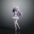 Anime Character With Cat Ears Long Purple Hair White Blue Dress Dance Pose