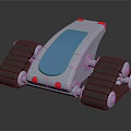 White And Blue Toy Car With Tracked Wheels Red Lights And Smooth Exterior
